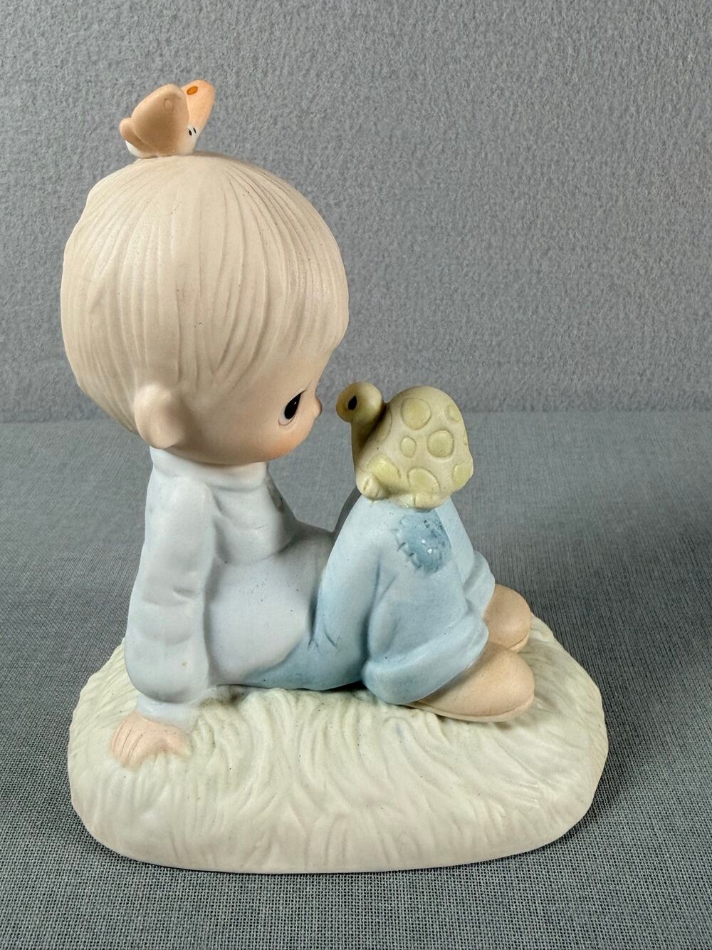Vintage Precious Moments Figurine Boy With Turtle and Butterfly